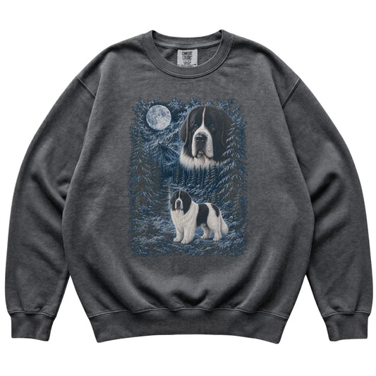 pepper sweatshirt with Newfie Winter Moon artwork.