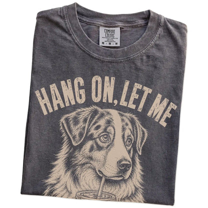 Folded Pepper Overthinking Australian Shepherd T-Shirt showing the graphic