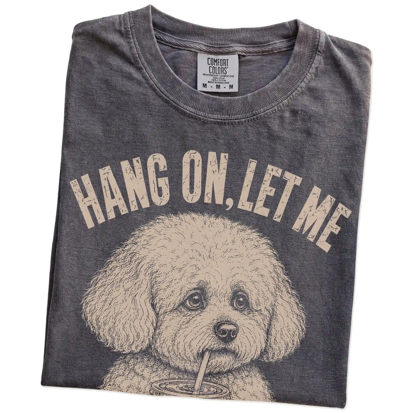 Folded Pepper Overthinking Bichon Frise T-Shirt showing the graphic