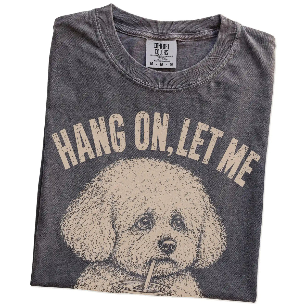 Folded Pepper Overthinking Bichon Frise T-Shirt showing the graphic