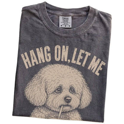 Folded Pepper Overthinking Bichon Frise T-Shirt showing the graphic