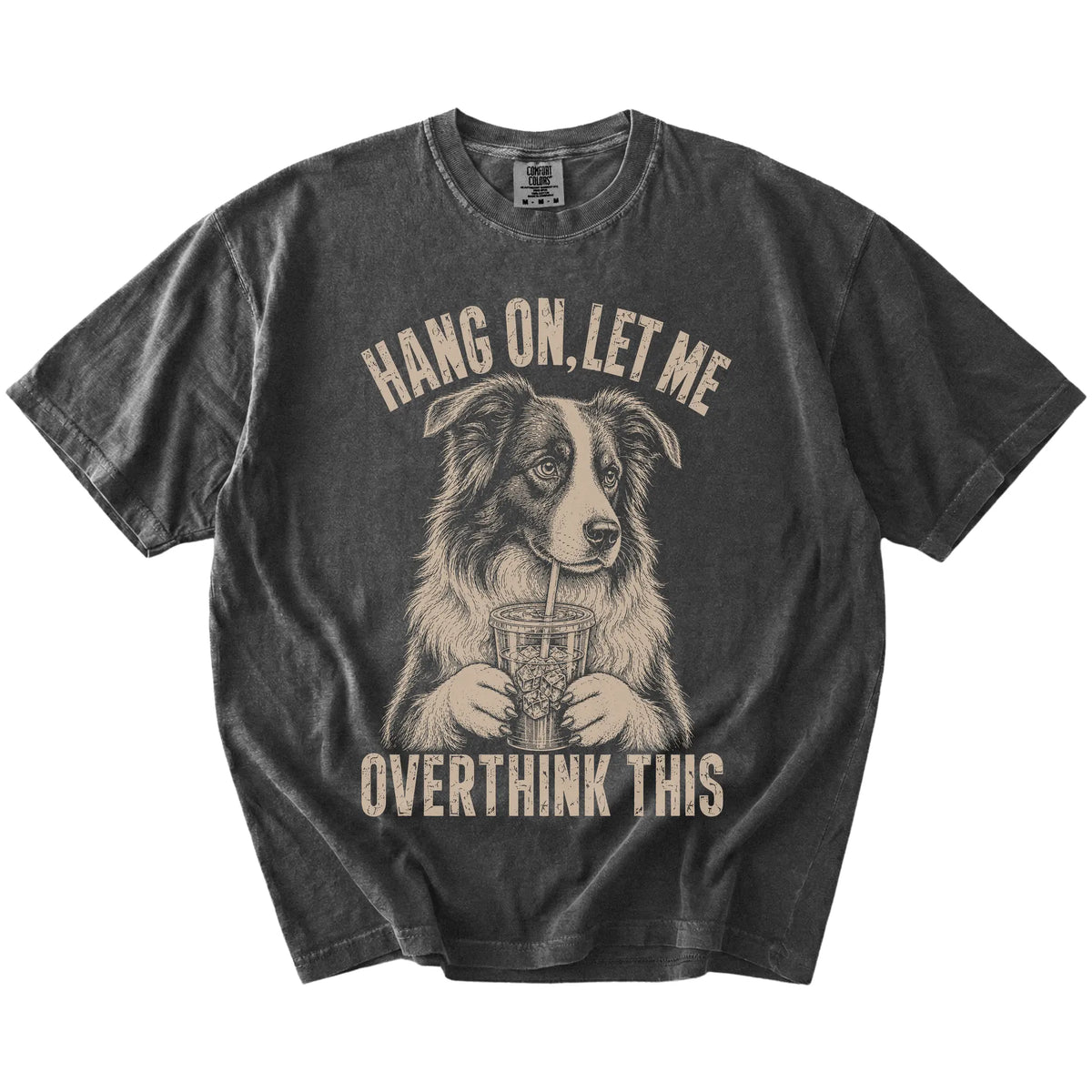 Pepper Overthinking Border Collie T-Shirt laid flat