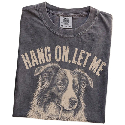 Folded Pepper Overthinking Border Collie T-Shirt showing the graphic