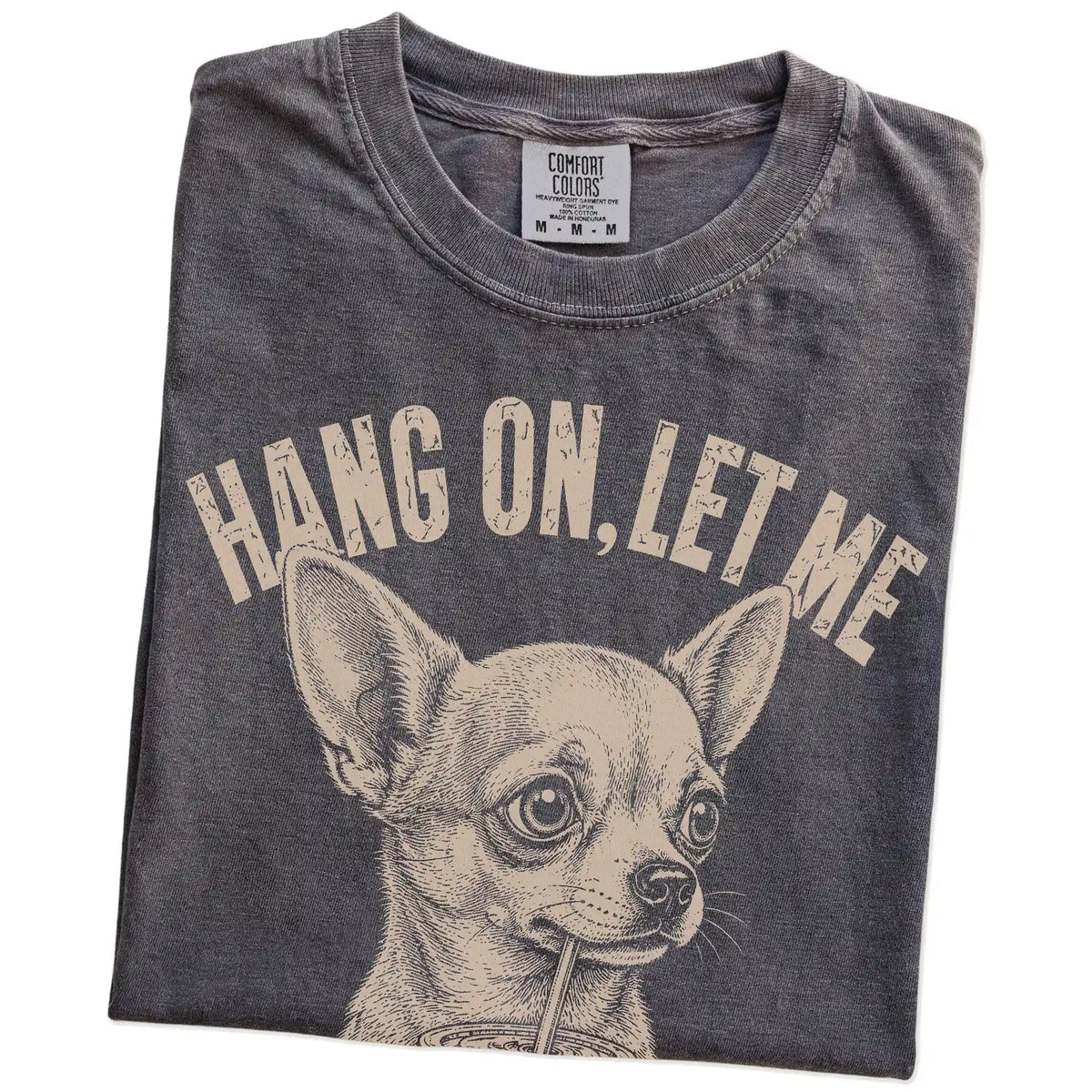 Folded Pepper Overthinking Chihuahua T-Shirt showing the graphic