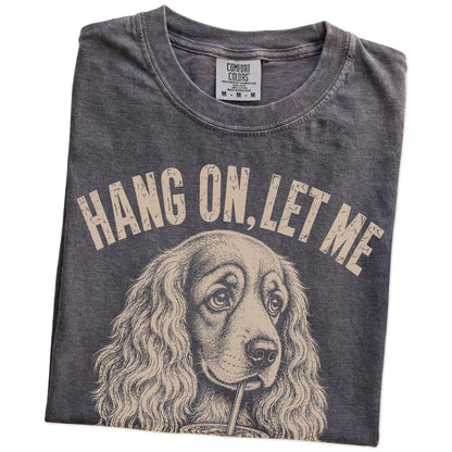 Folded Pepper Overthinking Cocker Spaniel T-Shirt showing the graphic