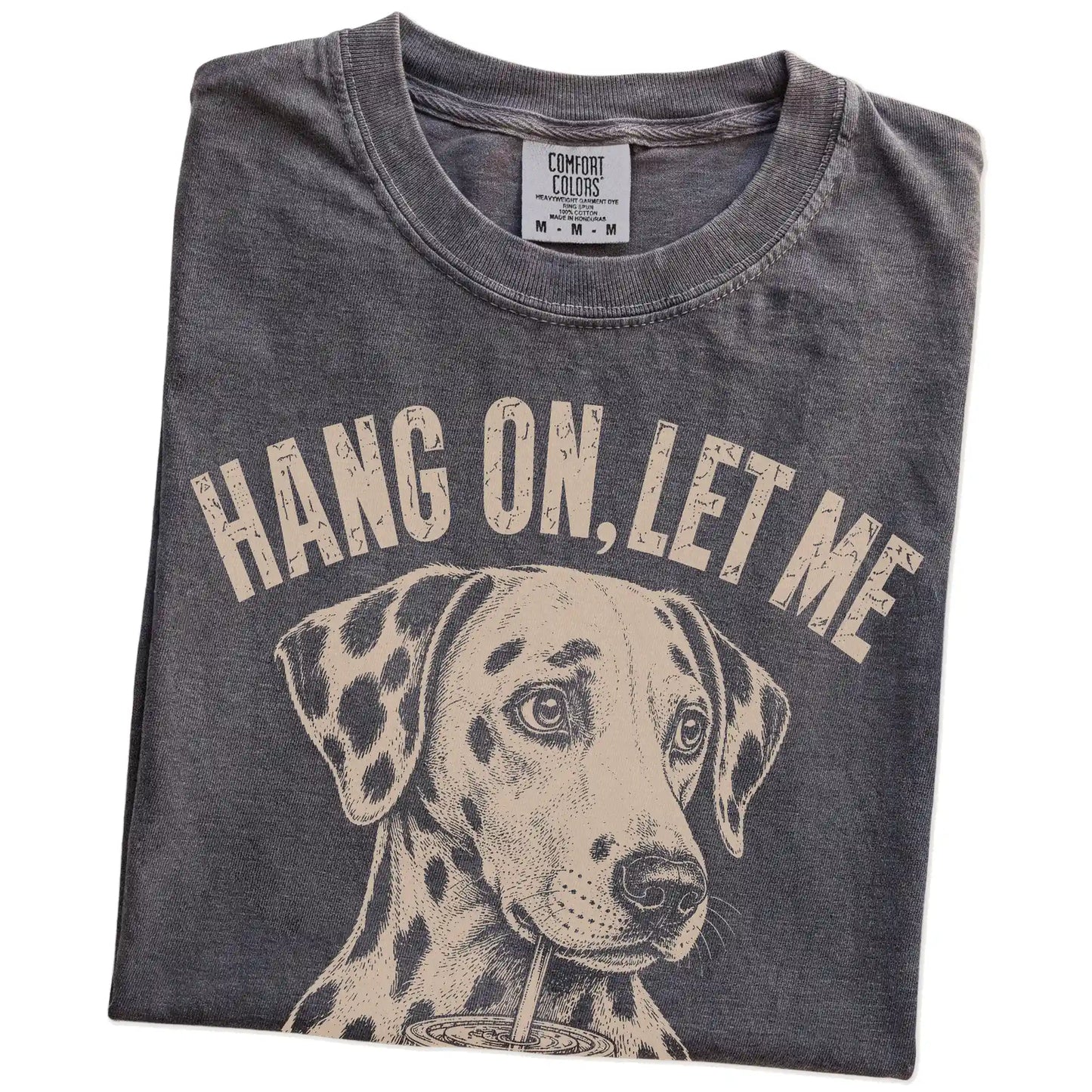 Folded Pepper Overthinking Dalmatian T-Shirt showing the graphic