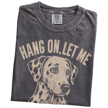 Folded Pepper Overthinking Dalmatian T-Shirt showing the graphic