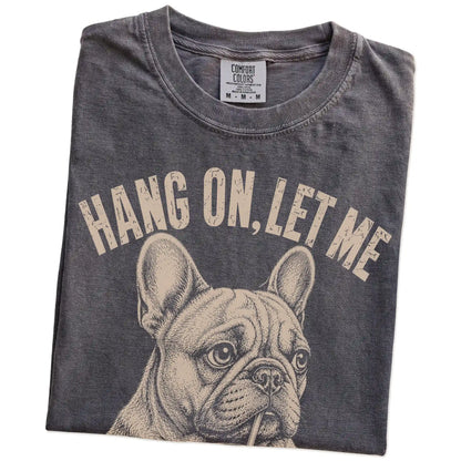 Folded Pepper Overthinking French Bulldog T-Shirt showing the graphic