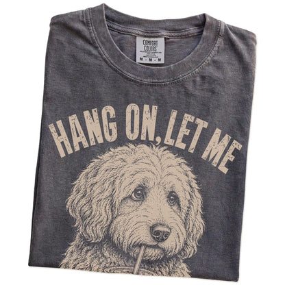 Folded Pepper Overthinking Goldendoodle T-Shirt showing the graphic