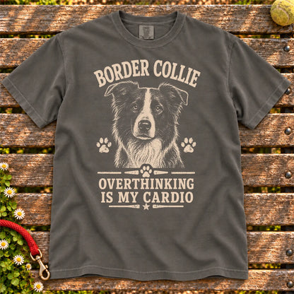 Border Collie design with “Overthinking Is My Cardio” lettering on a Pepper Comfort Colors® T-shirt
