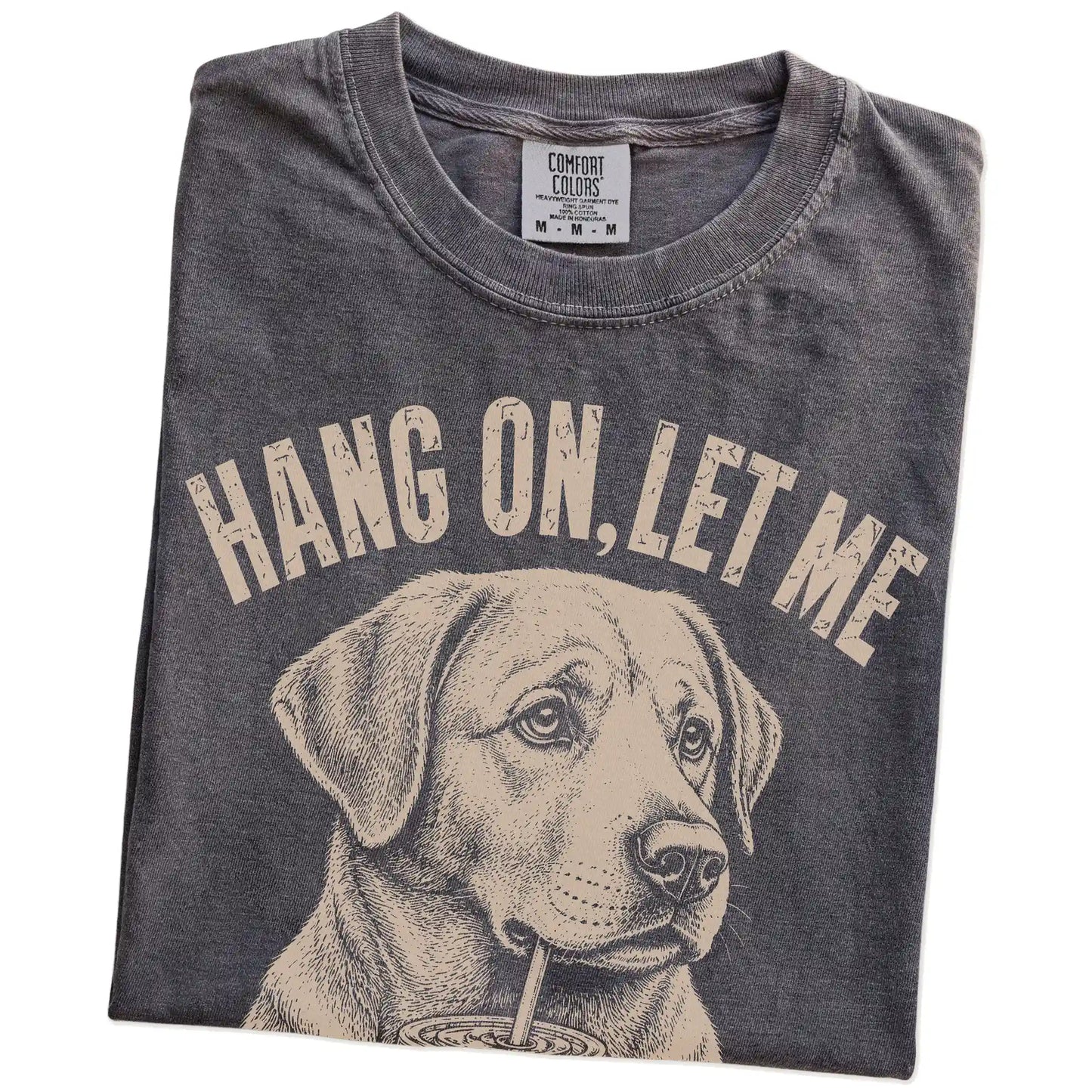 Folded Pepper Overthinking Labrador Retriever T-Shirt showing the graphic