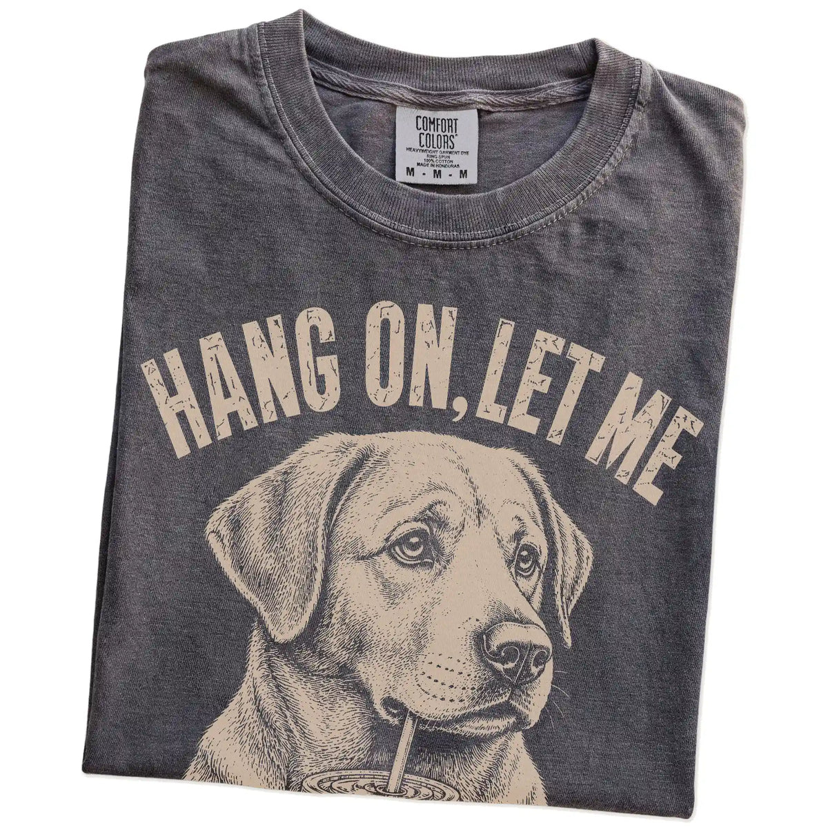 Folded Pepper Overthinking Labrador Retriever T-Shirt showing the graphic