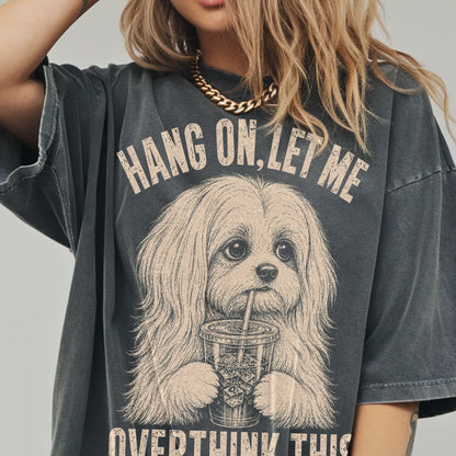 Woman wearing a Pepper Overthinking Maltese T-Shirt