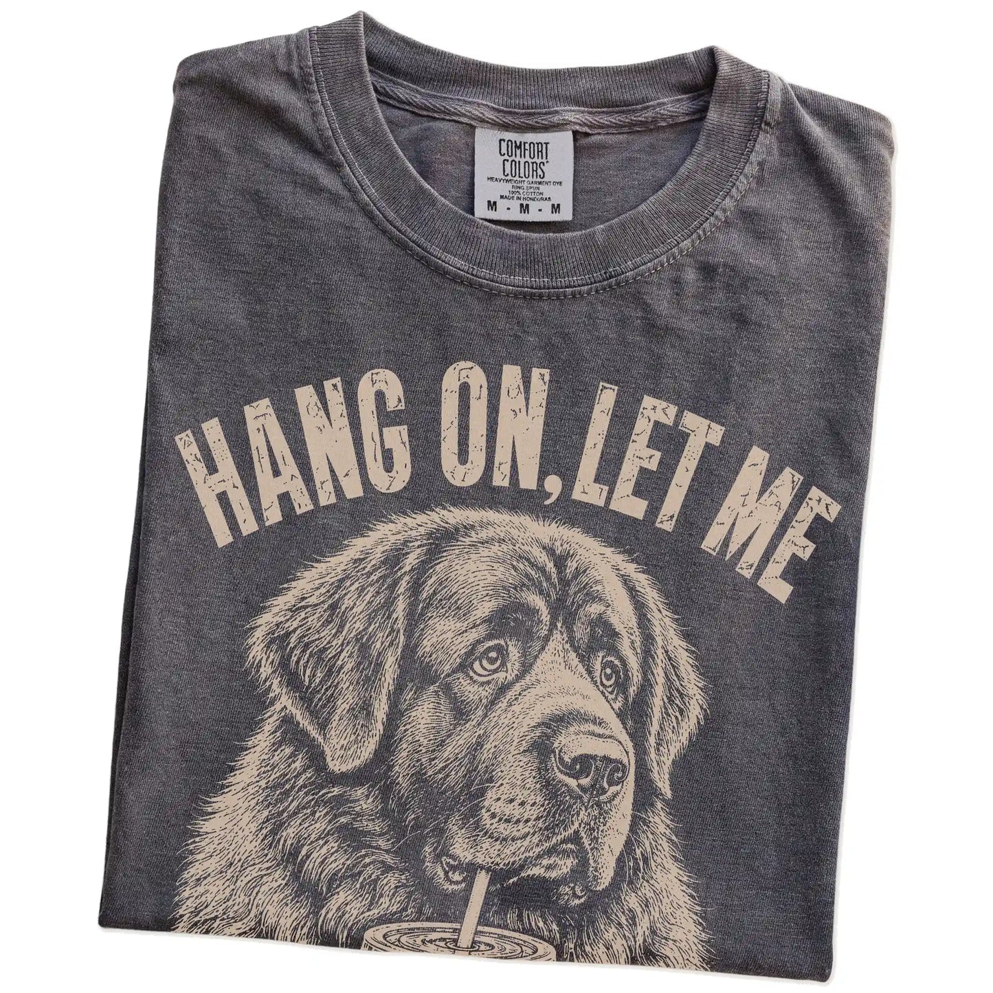 Folded Pepper Overthinking Newfie T-Shirt showing the graphic