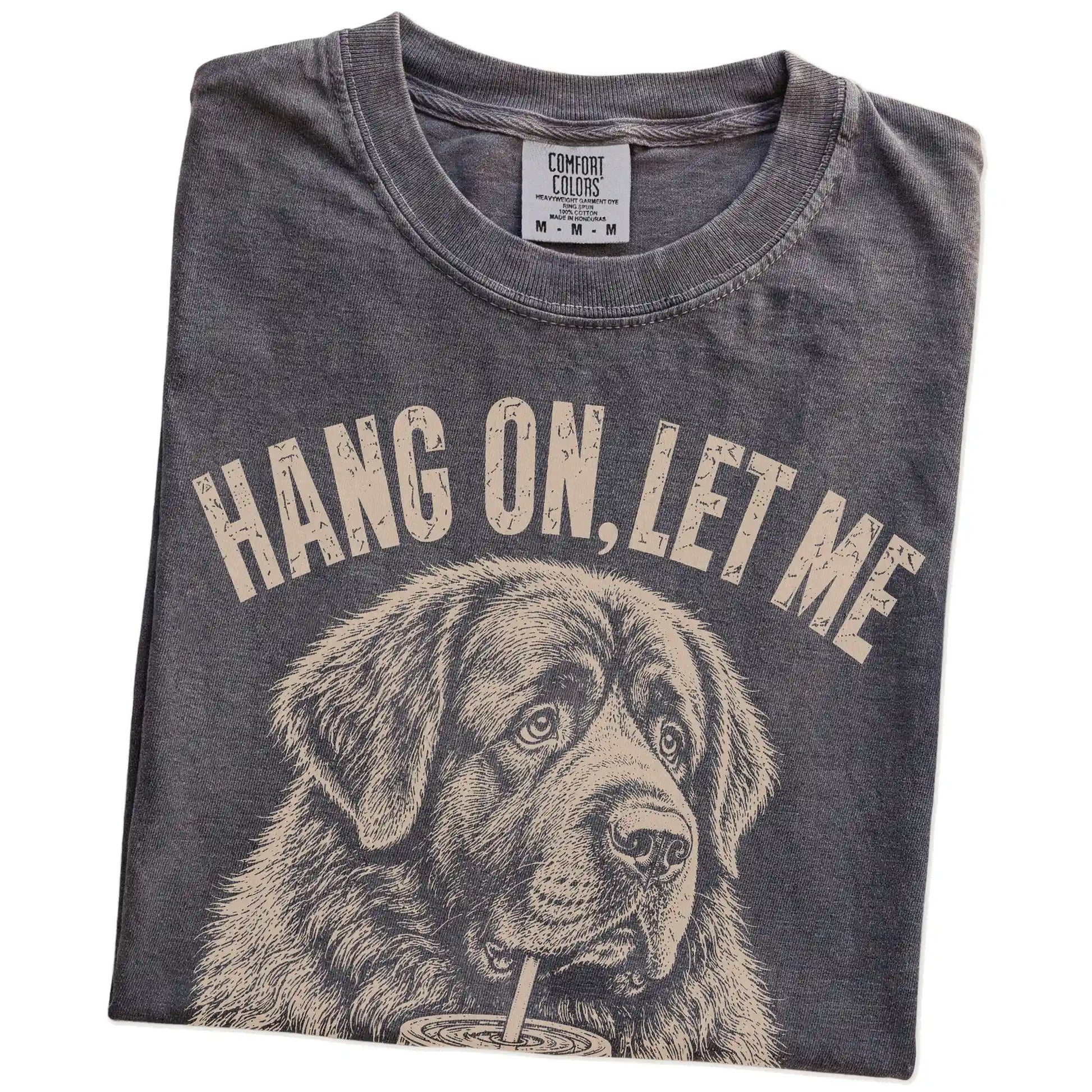 Folded Pepper Overthinking Newfie T-Shirt showing the graphic