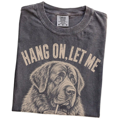 Folded Pepper Overthinking Newfie T-Shirt showing the graphic