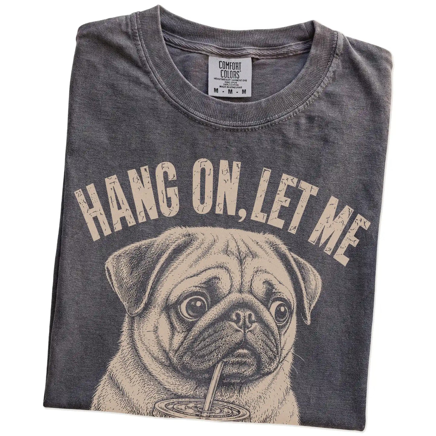 Folded Pepper Overthinking Pug T-Shirt showing the graphic