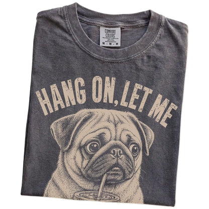 Folded Pepper Overthinking Pug T-Shirt showing the graphic
