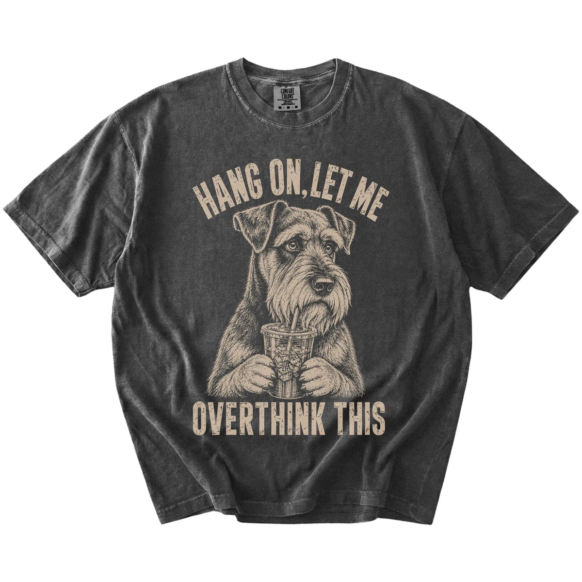 Pepper Overthinking Schnauzer T-Shirt laid flat