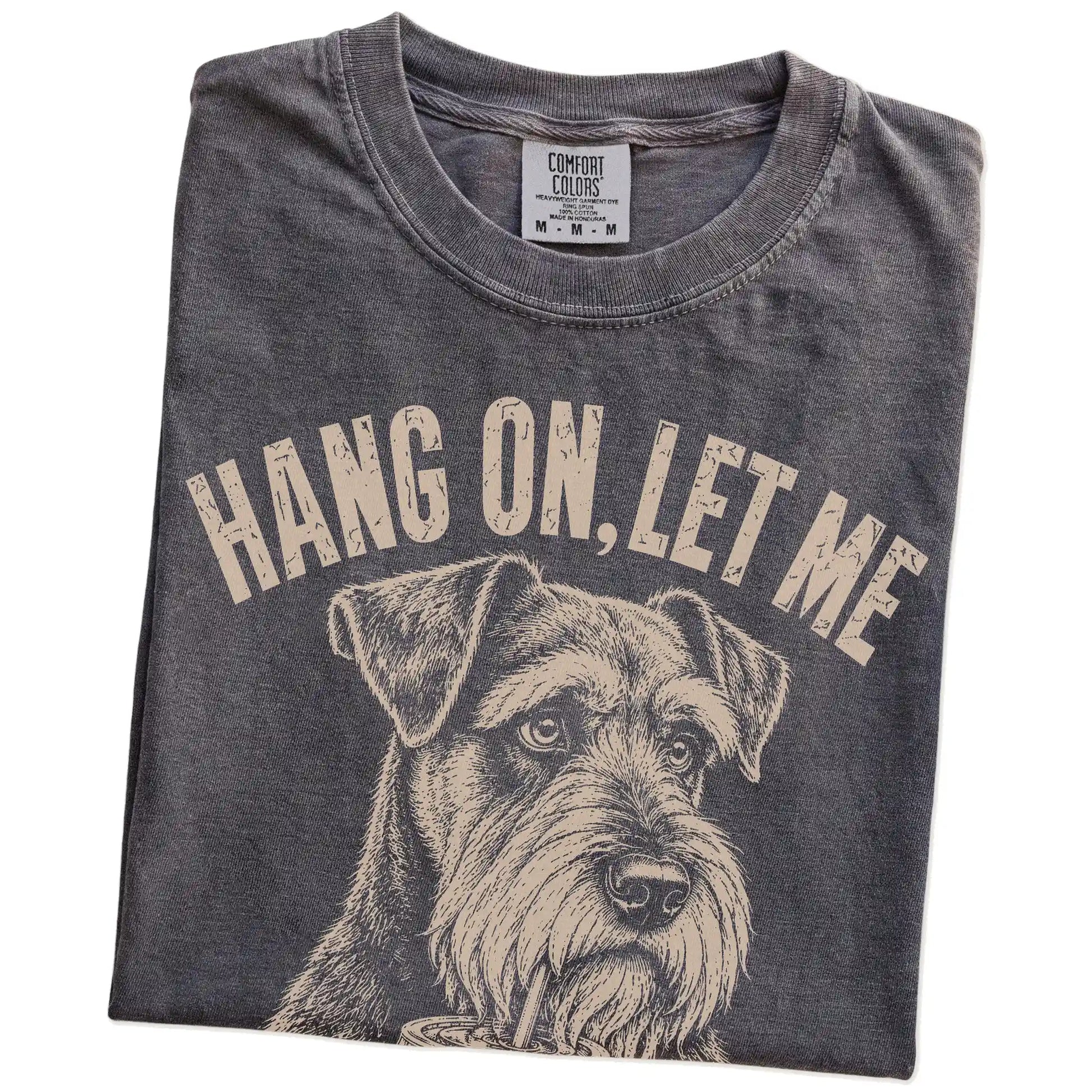 Folded Pepper Overthinking Schnauzer T-Shirt showing the graphic