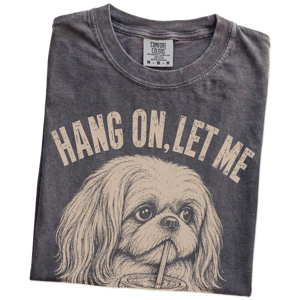 Folded Pepper Overthinking Shih Tzu T-Shirt showing the graphic
