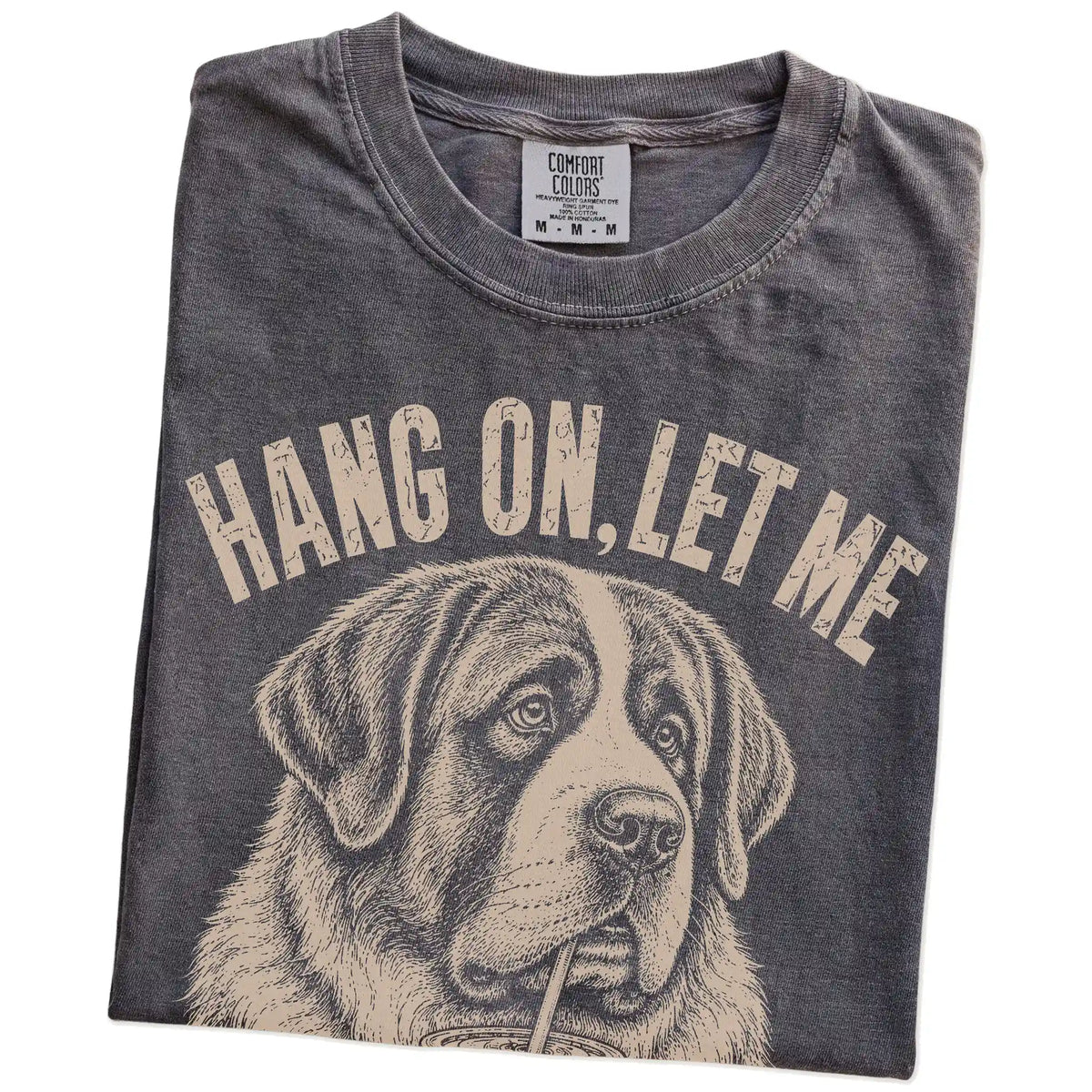 Folded Pepper Overthinking St Bernard T-Shirt showing the graphic