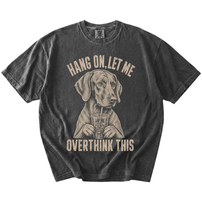 Pepper Overthinking Vizsla T-Shirt laid flat
