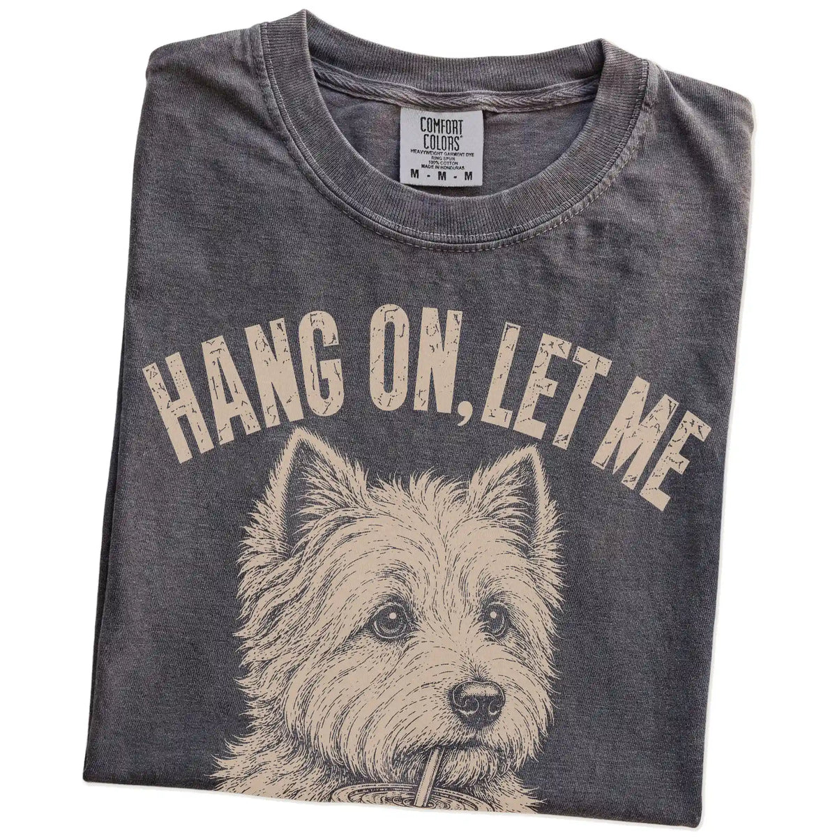 Folded Pepper Overthinking Westie T-Shirt showing the graphic