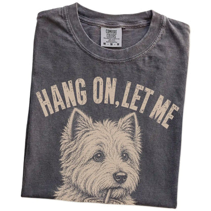 Folded Pepper Overthinking Westie T-Shirt showing the graphic