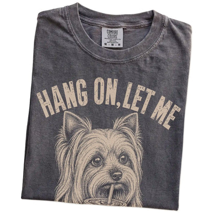 Folded Pepper Overthinking Yorkie T-Shirt showing the graphic
