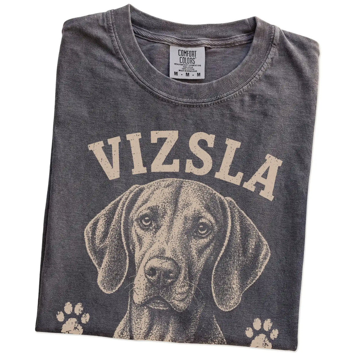 Folded Pepper Comfort Colors® T-shirt showing Vizsla design with “Personal Space Is Overrated” lettering