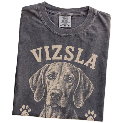 Folded Pepper Comfort Colors® T-shirt showing Vizsla design with “Personal Space Is Overrated” lettering