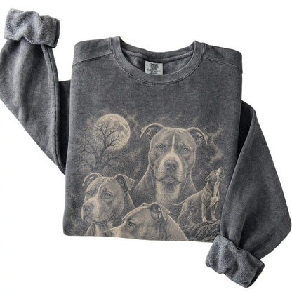 Pepper Comfort Colors sweatshirt featuring a Pitbull 1990s moon design