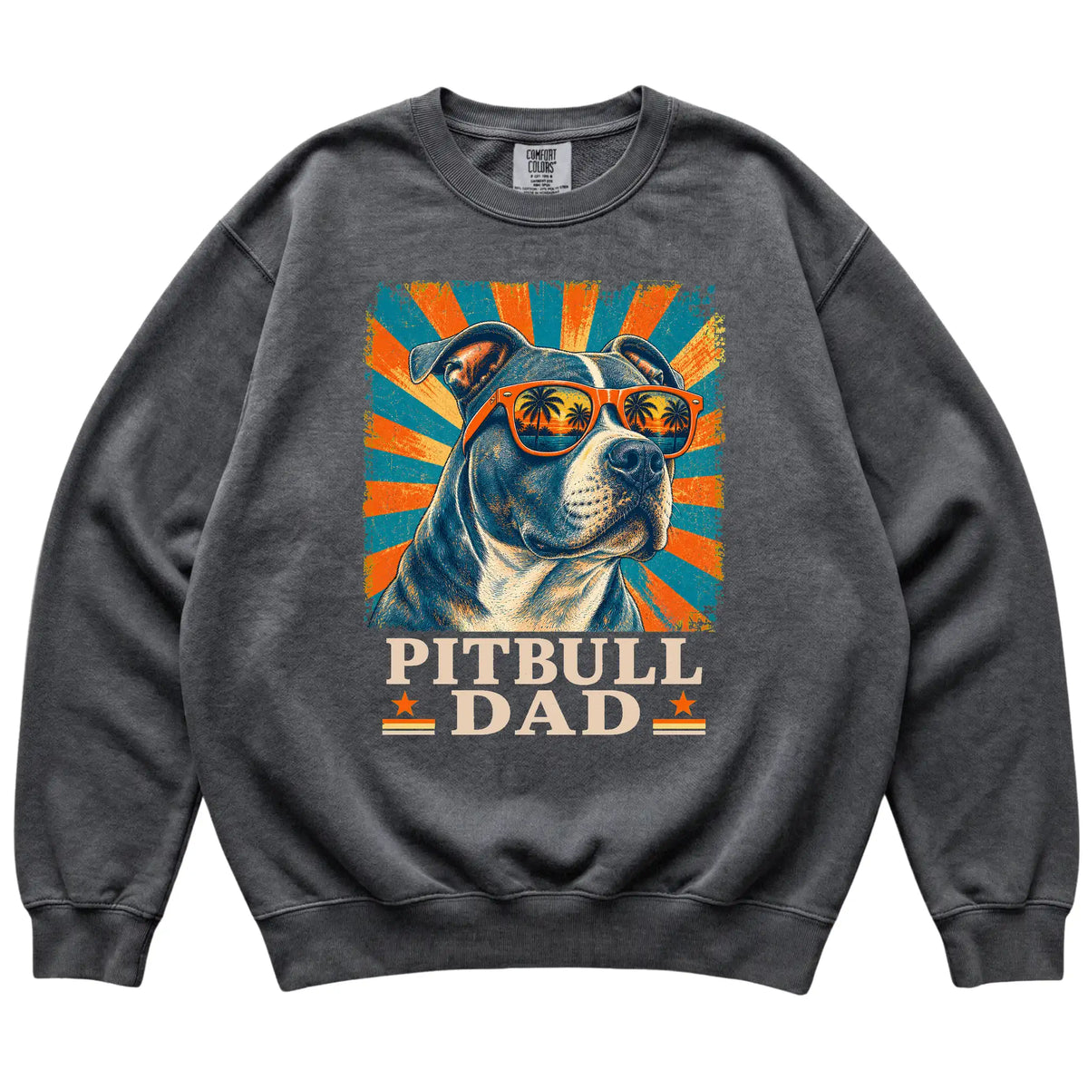 Retro Pitbull Dad design on a Pepper Comfort Colors sweatshirt