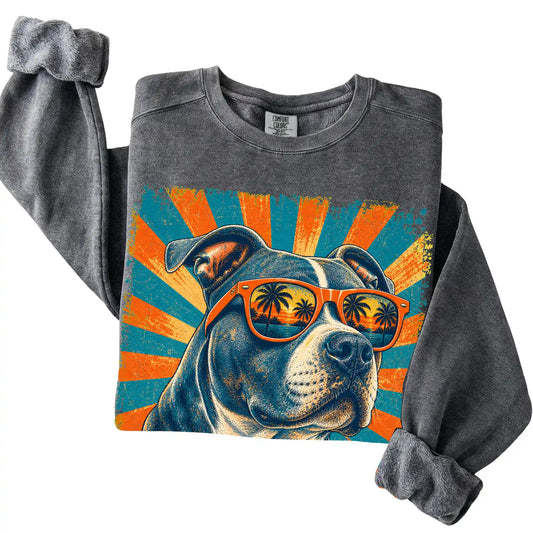 Folded Pepper Comfort Colors sweatshirt with a Retro Pitbull Dad design