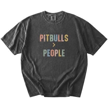 “Pitbulls > People” text on a Pepper Comfort Colors® T-shirt