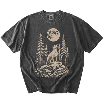 Pitbull howling beneath the moon and pine trees on a Pepper Comfort Colors® T-shirt