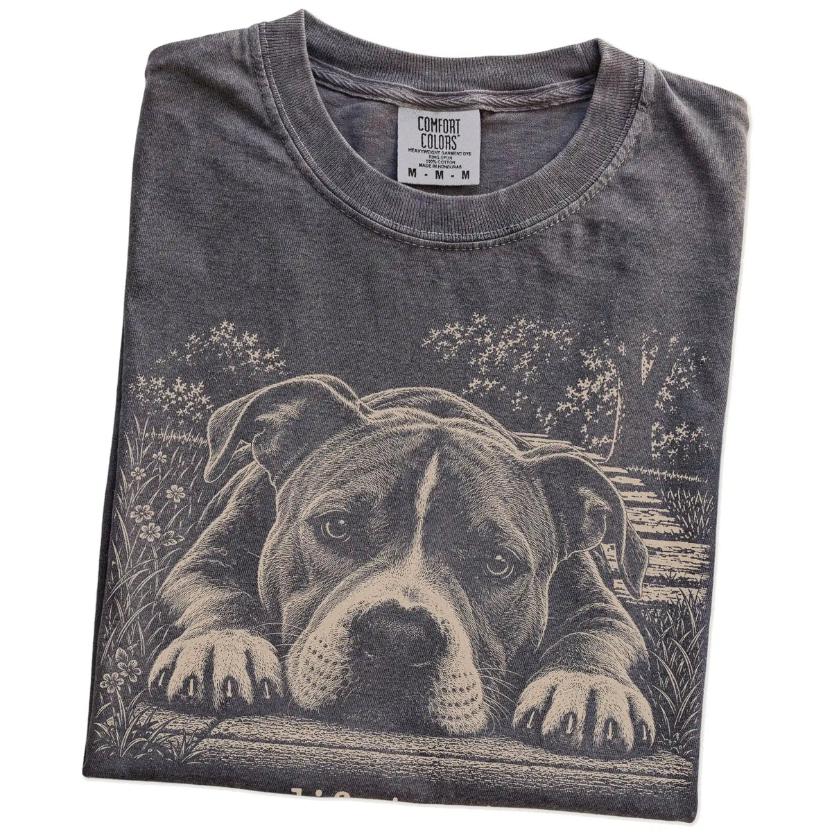 Pitbull Karma Comfort Colors T-shirt in Pepper — Folded Detail