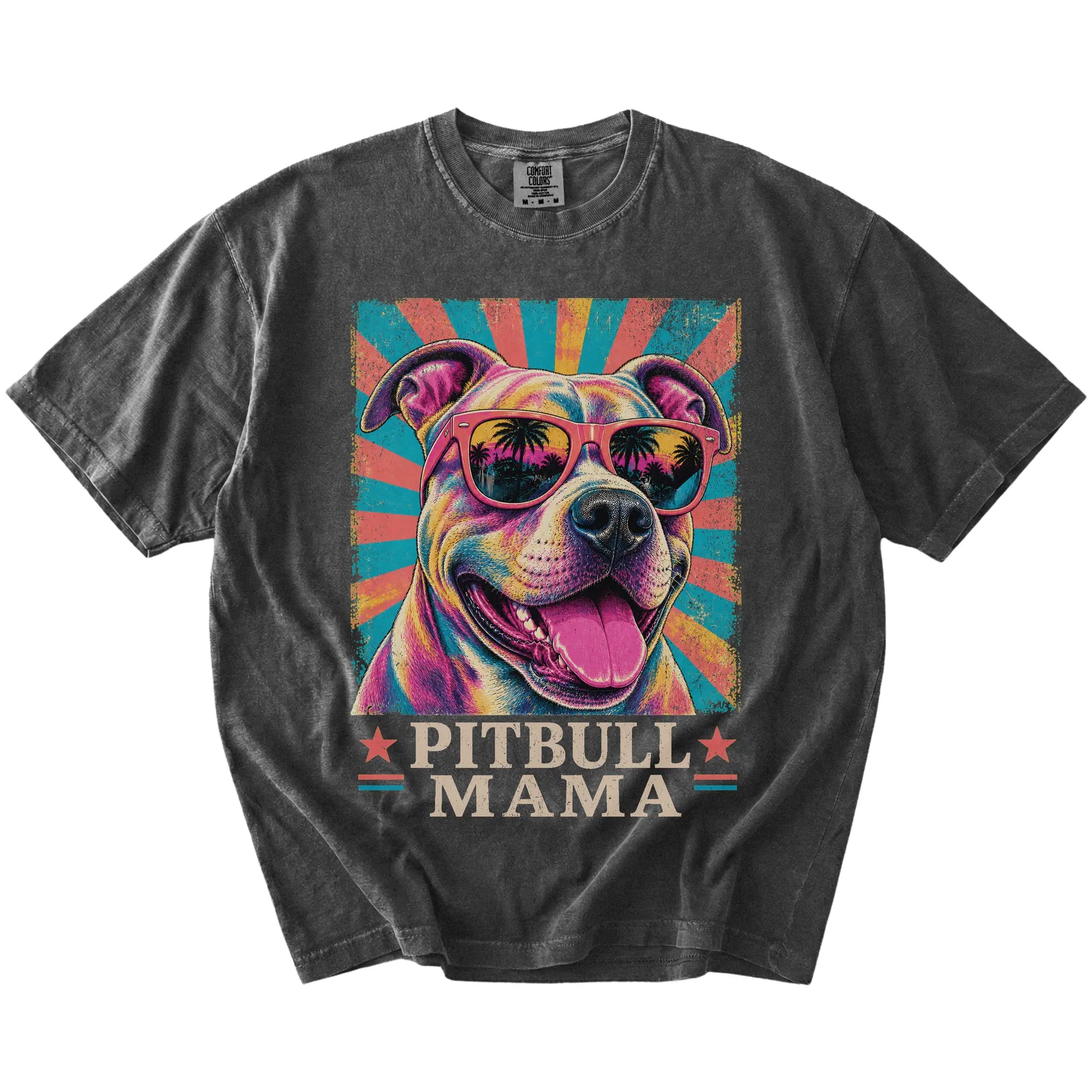 Retro Pitbull Mama design on a Pepper Comfort Colors T-shirt