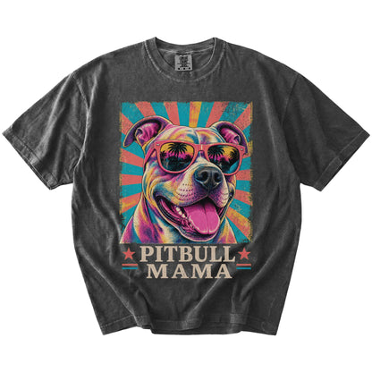 Retro Pitbull Mama design on a Pepper Comfort Colors T-shirt