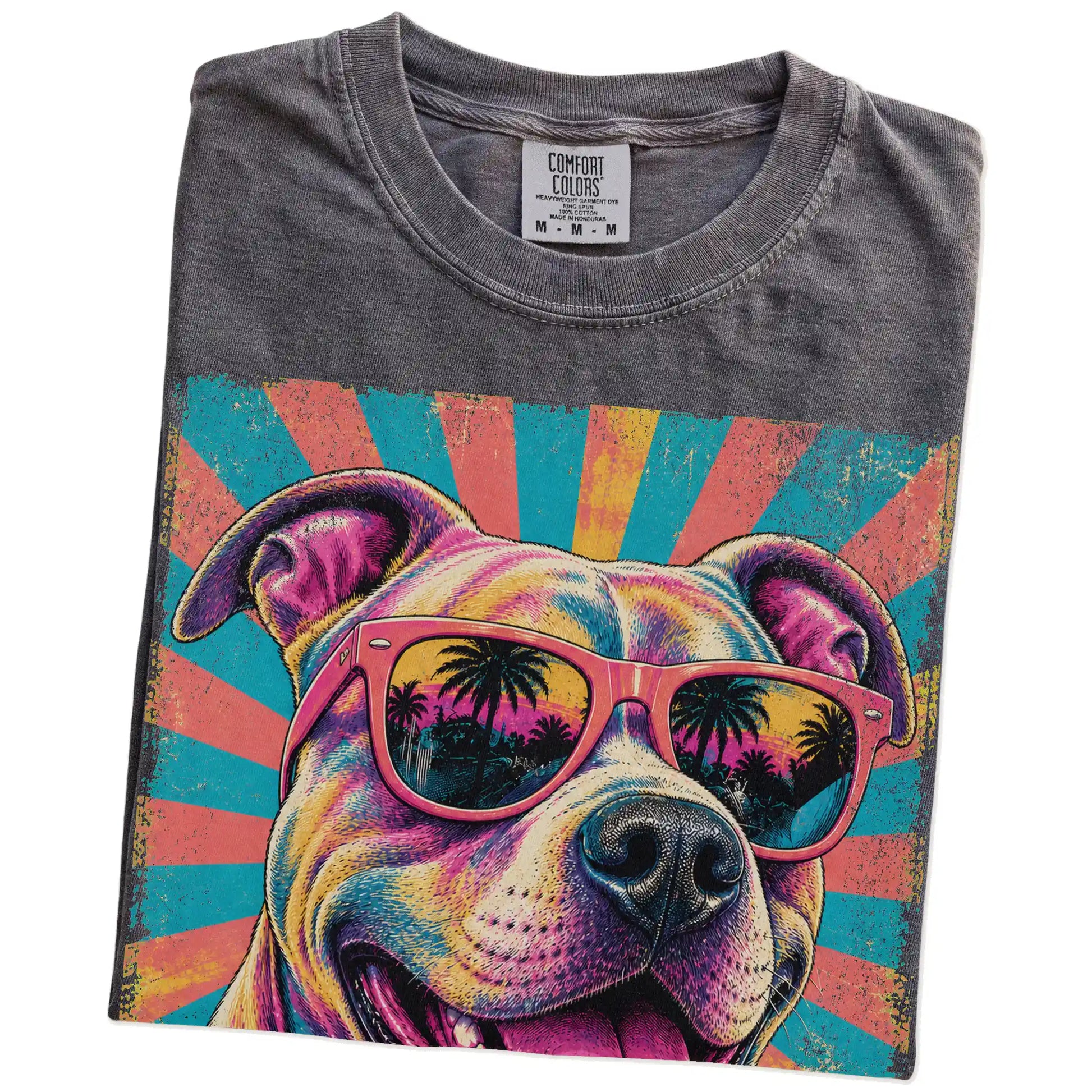 Retro Pitbull Mama design on a Pepper Comfort Colors T-shirt folded detail