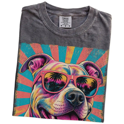 Retro Pitbull Mama design on a Pepper Comfort Colors T-shirt folded detail