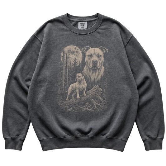 Pepper Pitbull Moonlit Forest Comfort Colors sweatshirt, flat view