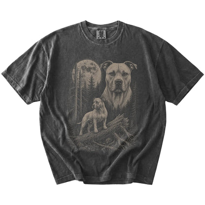 Pepper Pitbull Moonlit Forest T-Shirt laid flat