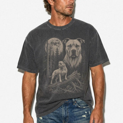 Man wearing a Pepper Pitbull Moonlit Forest T-Shirt