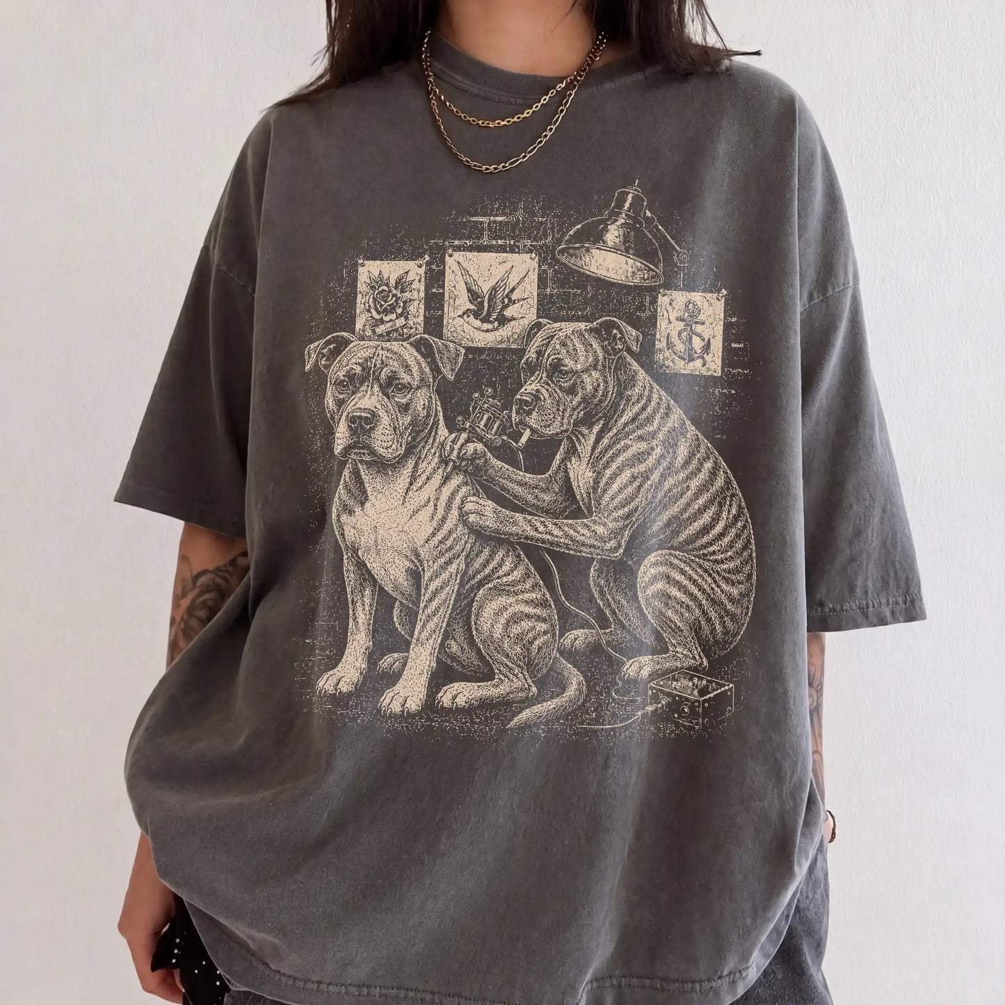 Person wearing a Pepper Pitbull Tattoo t-shirt