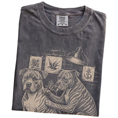 Folded Pepper Pitbull Tattoo t-shirt showing the graphic