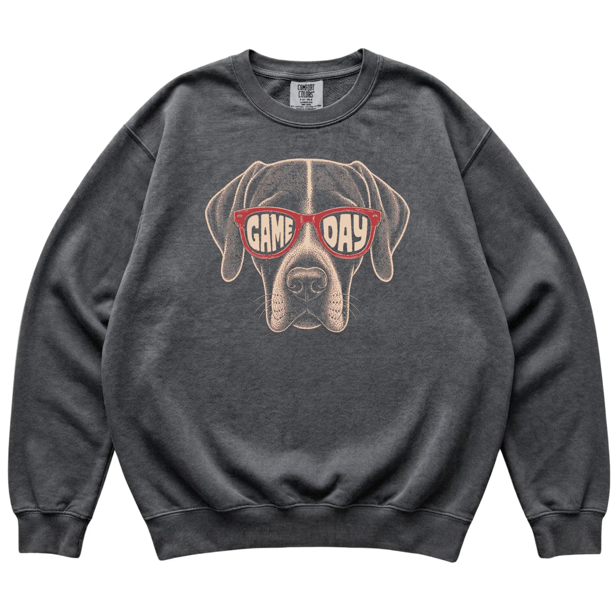 Pepper Pointer Game Day Sunglasses sweatshirt, laid flat