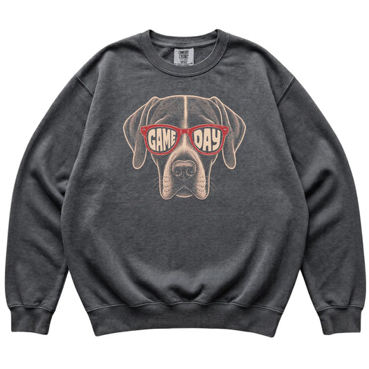 Pepper Pointer Game Day Sunglasses sweatshirt, laid flat