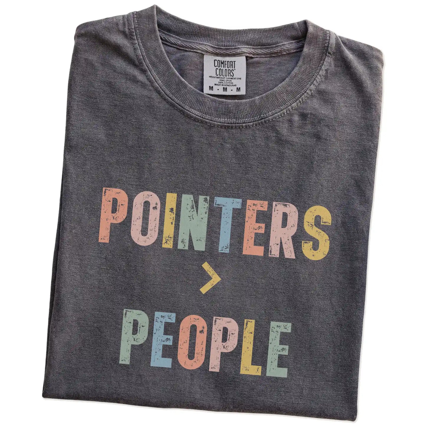Folded Pepper Comfort Colors® T-shirt showing “Pointers > People” text